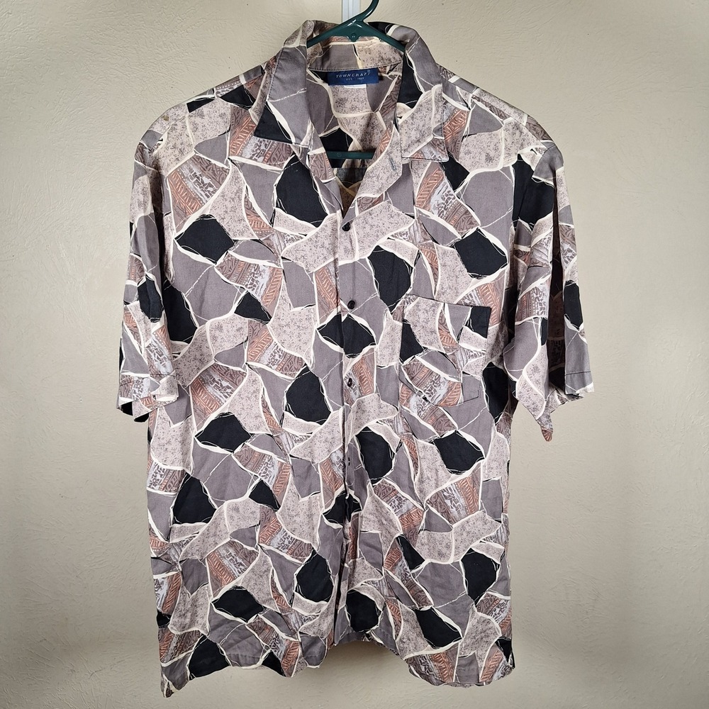Towncraft Vintage Mens Button Down Abstract Retro Print 80s Shirt